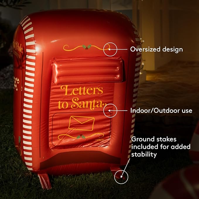 FUNBOY Inflatable Santa’s Mailbox with Real Letter Slot - Light-up Christmas Yard Decoration
