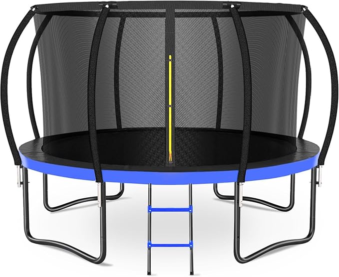 8FT 10FT 12FT 14FT 16FT Trampoline Outdoor, Trampolines for Kids & Adults, Pumpkin Trampolines with Safety Net, Ladder, Coating Metal Frame, ASTM Approved Large Backyard Trampoline for Kids