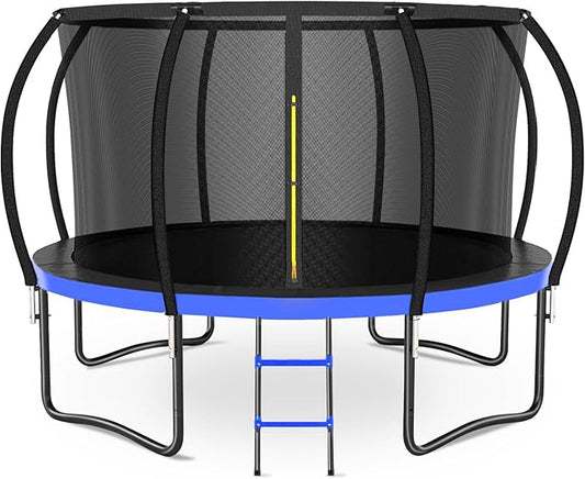 8FT 10FT 12FT 14FT 16FT Trampoline Outdoor, Trampolines for Kids & Adults, Pumpkin Trampolines with Safety Net, Ladder, Coating Metal Frame, ASTM Approved Large Backyard Trampoline for Kids