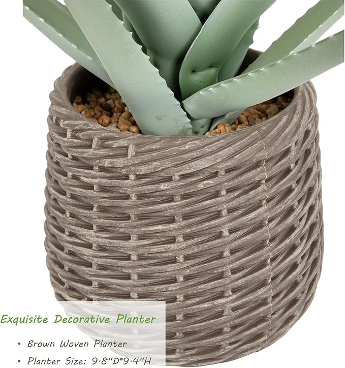 3ft UV Resistant Artificial Aloe Vera Plant in Brown Woven Planter,38" Faux Aloe Plant with Realistic Leaves and Flowers for Front Porch Patio Living Room Pool Indoor & Outdoor Decor