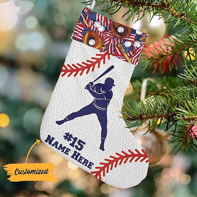 LOVELYPOD Christmas Stockings Personalized with Name, 19" Christmas Stocking Baseball Player Stocking 2023, Xmas Stocking Holiday Christmas Decoration Gifts for Family Kids