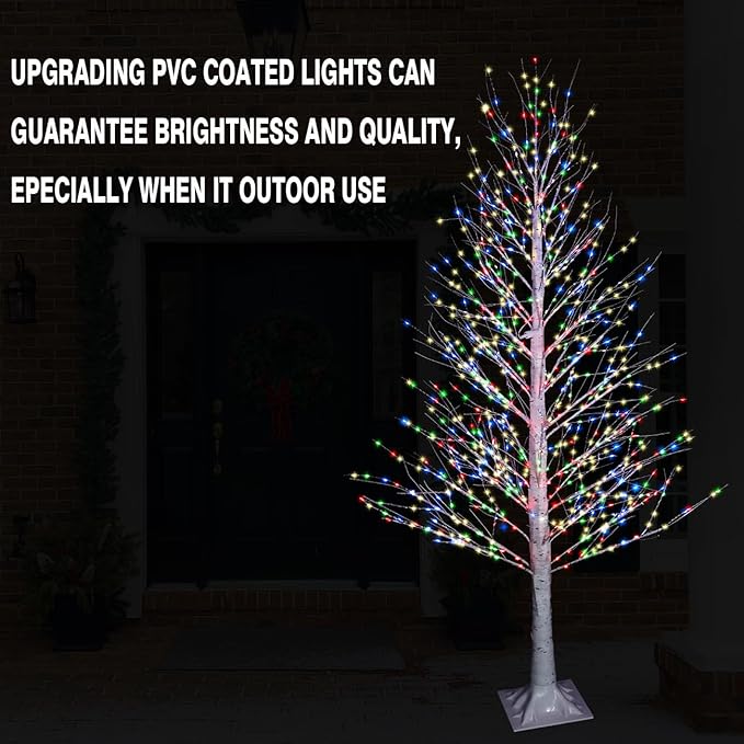 6FT 696LED Christmas Birch Tree Multicolor Lights with Twinkle, Twinkling or Steady Function for Selected, Birch Tree with Led Lights for Indoor Outdoor Home Party Decorations