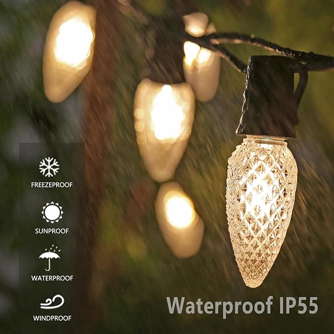 100PACK C9 Christmas Lights LED Replacement Bulbs，Shatterproof & Waterproof Plastic C9 Led Bulbs for Outdoor String Lights, E17 Base, 0.6W Equivalent to 7W, Warm White 2700K, 50LM Holiday Decoration