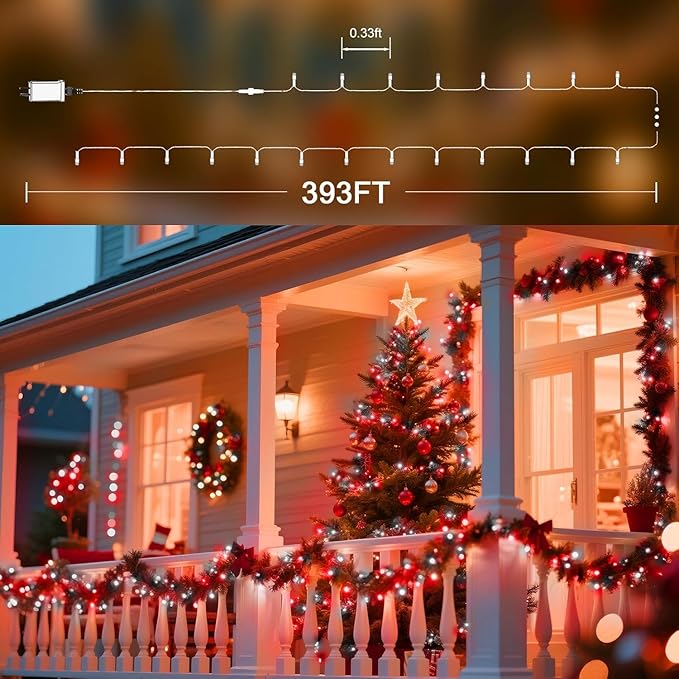 393 FT 1000 LED String Lights Outdoor Indoor, Christams String Lights Waterproof 8 Modes & Timer, Fairy Lights Plug in for Bedroom, Weeding, Patio, Party, Holiday,Christmas Decor (Red)