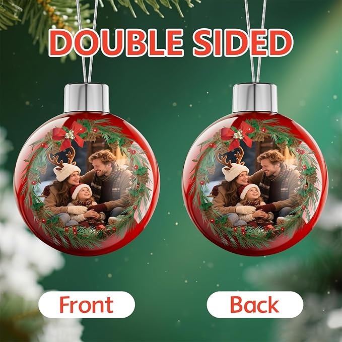 Bemaystar Personalized Christmas Ornaments 2025 - Custom Christmas Ball Ornaments, Customized Double-Sided Photo Ornament, Custom Ornament for Christmas Tree, Xmas Gifts for Mom, Dad, Kids, Pets