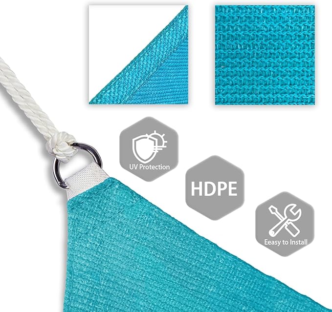 Patio Paradise 4' x 4' x 4' Sun Shade Sail Triangle Canopy Shade Cloth Fabric Sunlight Block Patio Pergola Cover HDPE Deck Awning for Outdoor Backyard Roof Shading, Turquoise