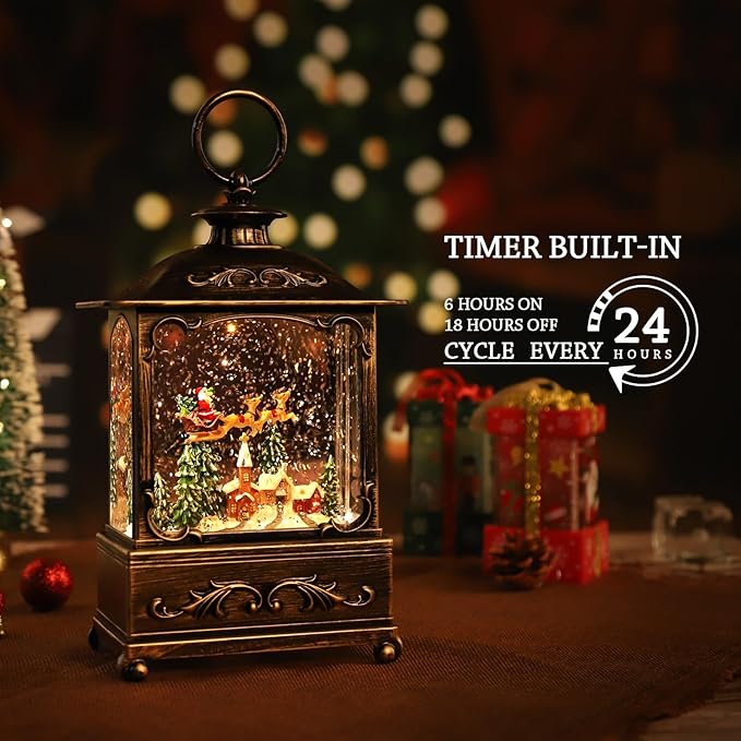 Christmas Decorations Christma Lanterns,Christmas Snow Globe Lantern-with USB+ Music Christmas Water Lantern Snow Globe Portable Creative Cute Christma Decorations and Charming Gifts