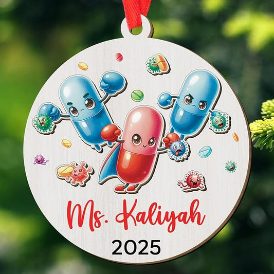 Customized Year Text Name Pharmacist Keepsake Ornament, Personalized Pharmacist 3D Wooden Ornaments Gift for Students Medical Women Men Daughter Son, Pharmacists Appreciation Christmas Tree Ornament