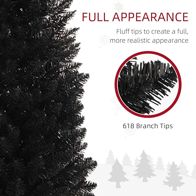 HOMCOM 8' Artificial Pencil Christmas Tree, Slim Xmas Tree with 618 Realistic Branch Tips and Plastic Stand, Black