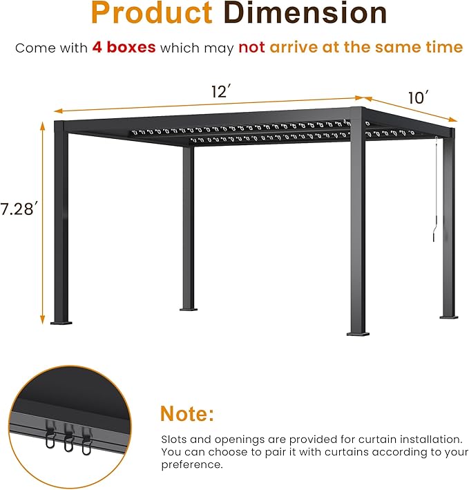 Louvered Pergola, 10' x 12' Outdoor Pergola, Metal Patio Gazebo with Adjustable Louvers Roof and Gutter System, Metal Hardtop Gazebo for Patio, Backyard, Deck, Garden, Dark Gray