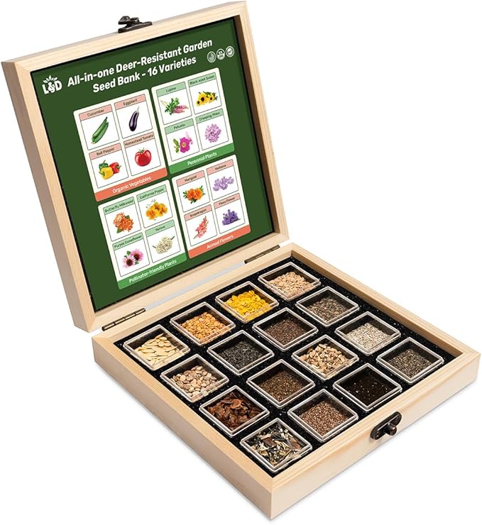 Lush&Dew Deer-Resistant Heirloom Seed Bank, Gardening Gifts for Women Men, 16 Varieties of Non-GMO Seeds for Planting Perennials Annuals Flowers, Pollinator Friendly Garden (USDA Zone 3-10)