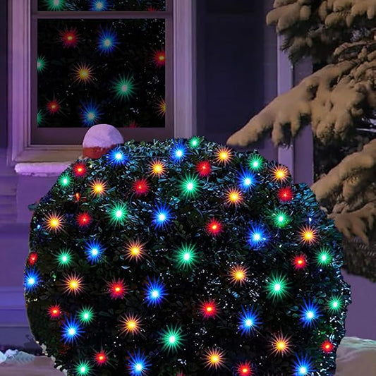 LED Christmas Net Lights Outdoor Christmas Decorations for Bushes,144LED 6ftx6ft Connectable Green Wire Net Christmas Lights for Outdoor indoor Yard Mesh Shrub Tree Decor ,UL Certified(Multicolor)