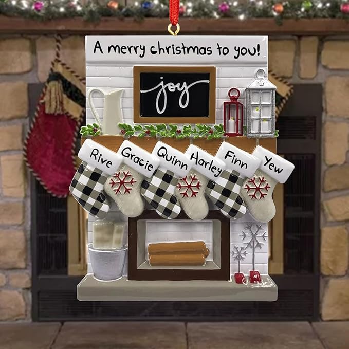 Personalized Christmas Ornaments 2025 Fireplace Mantle Family of 2/3/4/5/6 Custom Joy Family Members' Name for Xmas Tree Decorations Customized New Year Keepsake Ornament（2 Name）