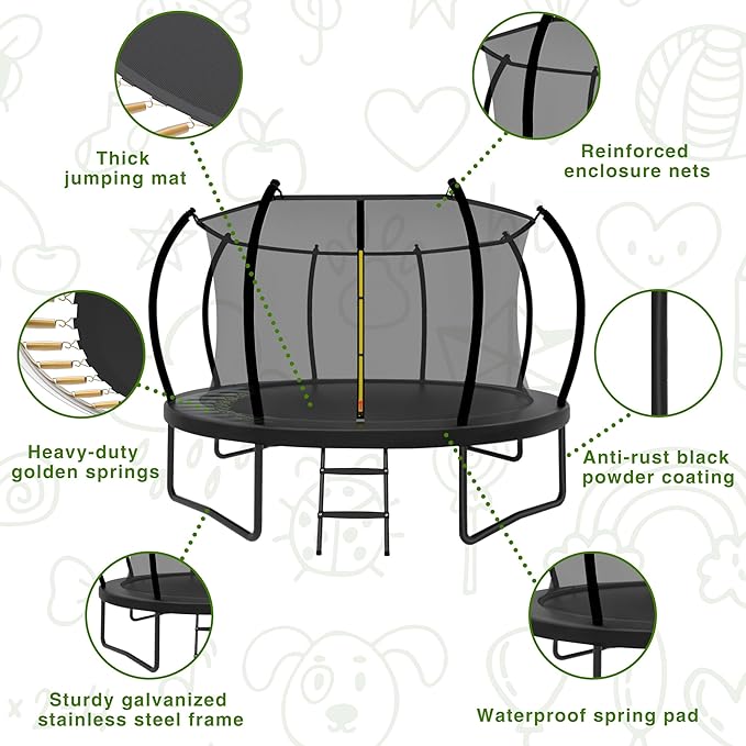 Trampoline Outdoor 14FT with Safety Enclosure Net and Ladder, ASTM Approved Recreational Trampoline for Kids and Adults, Rust-Resistant Frame