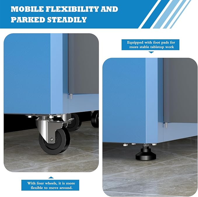 Extra-Large Rolling Tool Cabinet with Rust Resistant Wheels&Foot Pads,Heavy Duty Metal Storage Tool Chest with Adjustable Shelf and Locks,Tool Cabinet for Garage, Warehouse or Office, Easy to Assemble