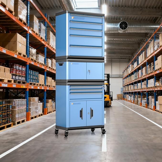 LARBANKE 8 Drawer Rolling Tool Chest with Locks&360¡Æ Wheels,Tool Cabinet with Multifunctional Countertop,Tool Chest with Connection Rods,Can Be Used as 3 Individual Units or Combine a Large One