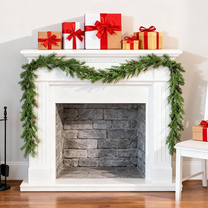 Christmas Norfolk Pine Garland - 6 FT Artificial Norfolk Pine Garland for Table, Wall, Mantle, Window, Christmas Decorations Indoor