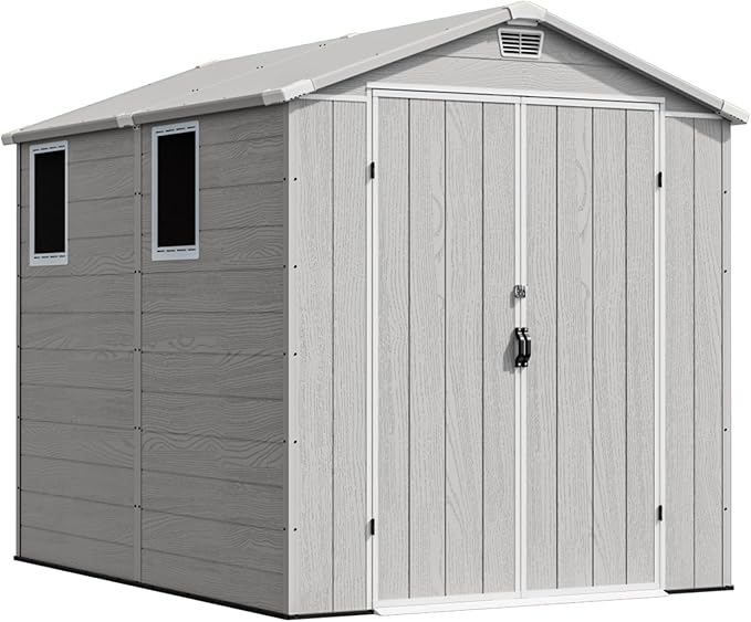 Devoko 6x8 Ft Outdoor Storage Shed - Lockable Resin Tool Shed with Window & Floor - Easy Assembly for Garden, Backyard