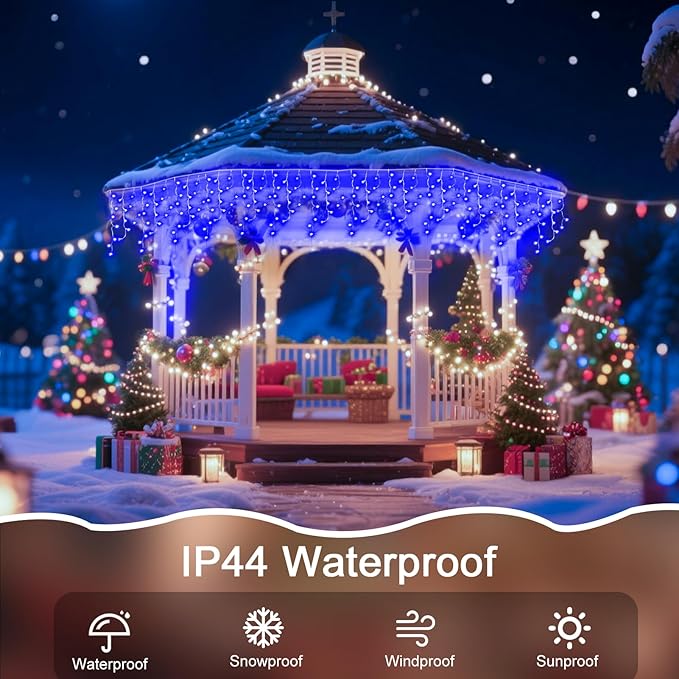 131 Ft String Lights for Outside, 1280 LED Christmas Lights Outdoor Plug in, Christmas String Lights with 8 Modes & Timer for Holiday, Party, Wedding, House, Patio, Outdoor Decor(Blue)