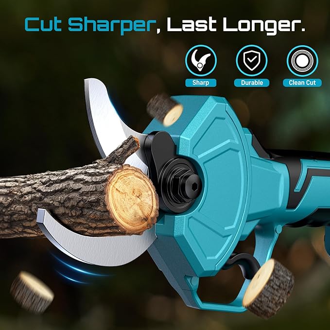 Seesii Electric Pruning Shears for Gardening: 1.8¡± Cutting Cordless Power Pruner - Brushless Motor, Dual 4.0Ah Battery, 4 Levels Adjustable Extra SK5 Blade Branches Cutter For Tree & Flower Trimming