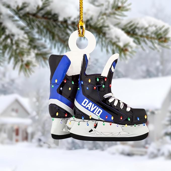Custom Ice Hockey Skates Christmas Ornament 2025, Personalized Ice Hockey Skates Ornaments, Custom Name and Number, Sport Lovers Gifts, Christmas Tree Decoration, Skating Gifts