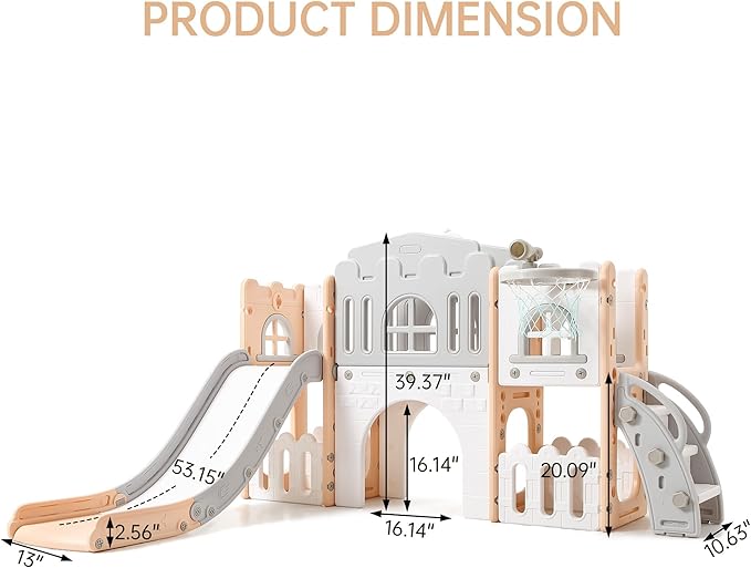8-in-1 Toddler Slide & Climber Playset for Kids 1-3 Years, Indoor Outdoor Activity Center with Basketball Hoop, Tunnel, Telescope, Steering Wheel & Storage, Safe HDPE Backyard Fun House