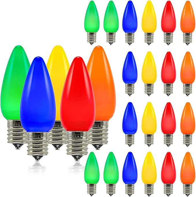 Pro Christmas SMD C9 LED Retrofit Bulb - Pro Pack of 25 Bulbs - Dimmable Energy Efficient Outdoor Waterproof Lighting for Holiday Decor, Christmas Trees - Frosted Smooth - Multi Color