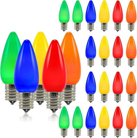 Pro Christmas SMD C9 LED Retrofit Bulb - Pro Pack of 25 Bulbs - Dimmable Energy Efficient Outdoor Waterproof Lighting for Holiday Decor, Christmas Trees - Frosted Smooth - Multi Color