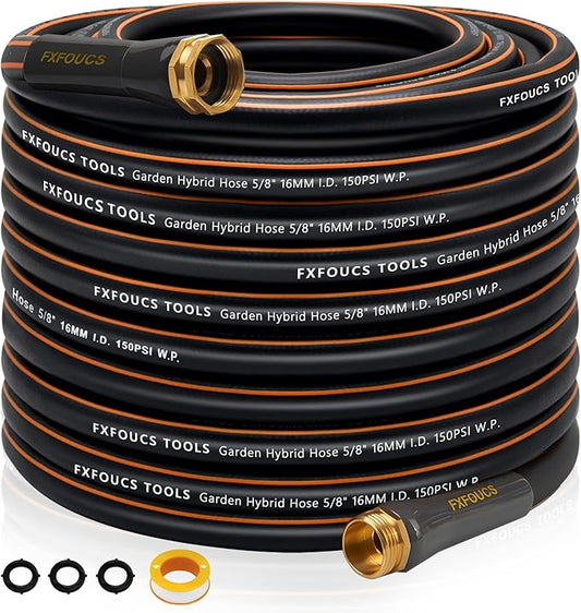 Heavy Duty Garden Hose ? 5/8 Inch Flexible, Lightweight Hybrid Hose with 600 PSI Burst Pressure, Swivel Handle, and Durable Copper Male/Female Fittings (Black, 100FT)
