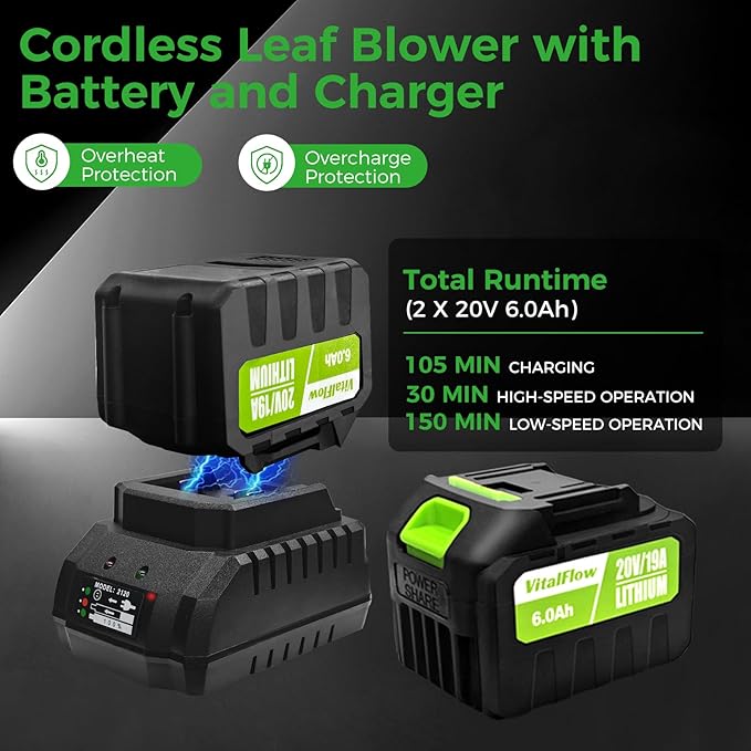 Cordless Leaf Blower with 2¡¿ 6.0Ah Batteries and Charger, 540CFM/170MPH Battery Powered Leaf Blower, 6 Speeds, Lightweight Electric Leaf Blowers for Lawn Care, Patio, Dust and Leaves Cleaning 2025