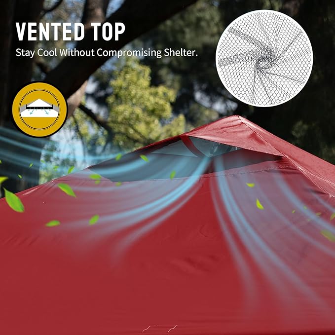 CROWN SHADES 12x12 Pop Up Canopy Outside Canopy, Patented One Push Tent Canopy with Wheeled Carry Bag, Bonus 8 Stakes and 4 Ropes, Red