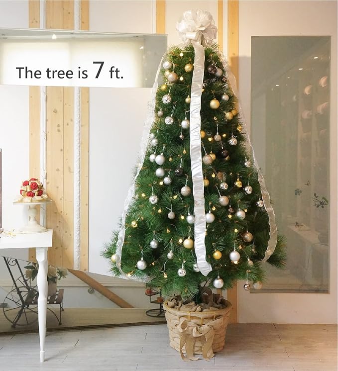 CT CRAFT LLC Sliver Snowflake Less Glitter Christmas Tree Topper Bow 11" with 4 Ribbon Streamers x 3 Yards Long Each for Holidy Elegant Fancy Home Décor Indoor