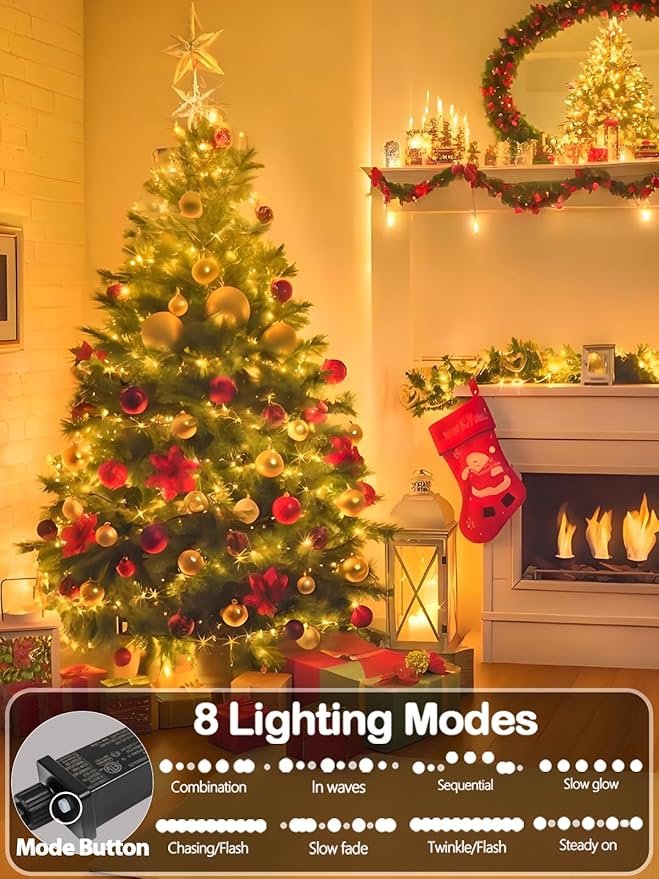 Super-Long 165FT 500 LED Christmas Tree Decor String Lights Indoor Outdoor, 8 Modes & Timer & Memory Function, Waterproof Fairy Lights- for Xmas Tree, Holiday Party, Garden Decorations (Warm White)