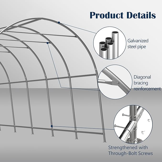 12x20 FT Heavy-Duty Carport Canopy, Portable Garage Shelter with Galvanized Steel Frame and PE Cover, Wind & Snow Resistant, Waterproof Outdoor Storage Tent for Car Truck SUV Boat Equipment
