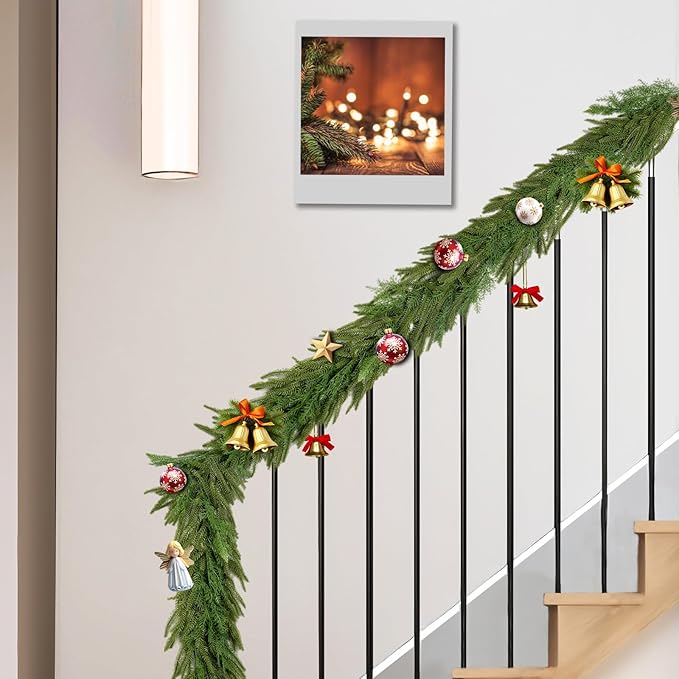 2 Pcs 6 Ft Artificial Norfolk Cedar Pine Garlands, Real Touch Winter Pine Garland, Green Artificial Greenery Garland for Table, Mantle, Wall, Indoor, Outdoor Christmas Decorations