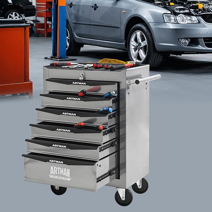 RYH 4-7 Drawers Rolling Tool Chest & Tool Box on Wheels | Heavy Duty Metal Cart with Ball Bearing Drawers | Fits US General Tool Box for Garage Storage (Silver, 6 Drawers£¨30.5 H ¡¿ 20.9 W ¡¿ 13 D)
