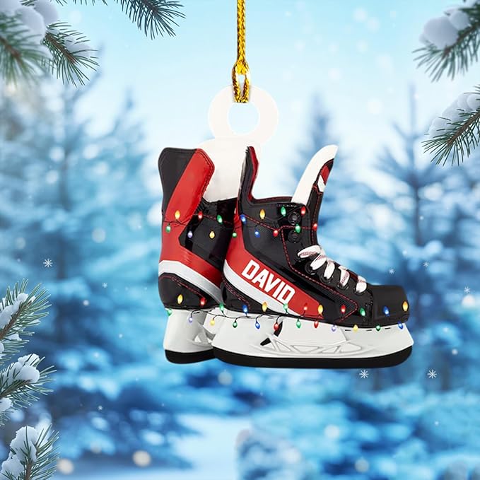 Custom Ice Hockey Skates Christmas Ornament 2025, Personalized Ice Hockey Skates Ornaments, Custom Name and Number, Sport Lovers Gifts, Christmas Tree Decoration, Skating Gifts