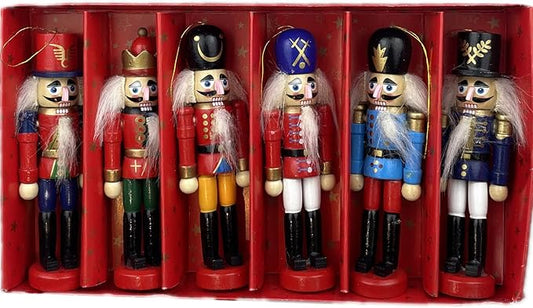 6 PCS Christmas Nutcracker Ornament Set, 4Inch Nutcrackers Tree Ornaments Set, Nutcracker Figures with Opening Mouths Christmas Decorations for Xmas Tree, Table Decor