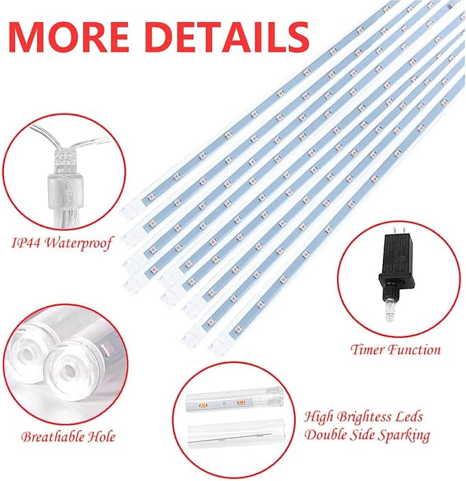 2-Pack Christmas Decorations Lights Outdoor, Total 432LED Meteor Shower Light with Timer, 30cm 18 Tubes Indoor Outdoor Snow Cascading String Light for Xmas Tree Party Garden Decor (Red White and Blue)
