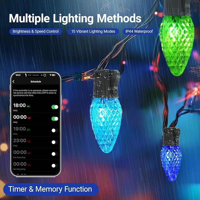 Smart C9 Christmas Lights Outdoor, 66FT 100 LED RGB with Remote,App Bluetooth Music Sync, DIY Scenes & Timers, Connectable to 198FT, IP44 Waterproof Roofline Eaves Porch Fence Decorations