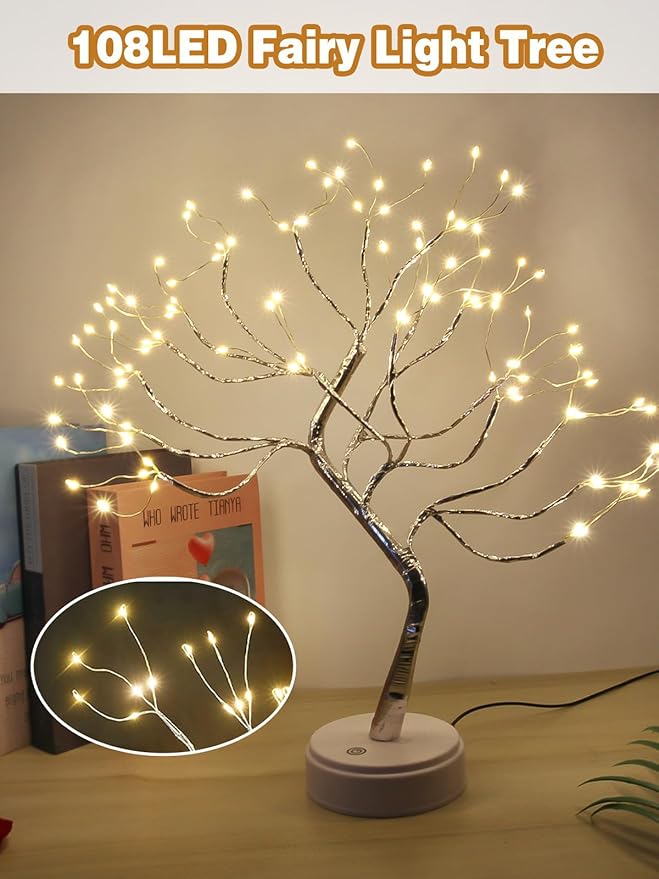 2 Pack Christmas Fairy Lights Spirit Tree, 20" 108 LED Tabletop Mini Twinkle Tree Lights Warm White with 2 Modes, USB & Battery Christmas Artificial Bonsai Trees Lamp for Home Bedroom Indoor DIY Decor
