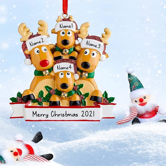 Personalized Christmas Ornaments 2025 Reindeer Family of 2/3/4/5/6/7/8 Deer Custom Christmas Ornaments with Names Customized New Year Keepsake Christmas Tree Decorations（Family of 8）