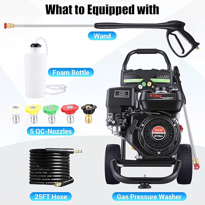 4200PSI Gas Pressure Washer 4.0GPM Gas Power Washer 212CC Gas Powered Washing Machine Commercial High Pressure Washer with 25ft Hose&5 Nozzles for Patio Garden Yard Vehicle,EPA/CARB/ETL