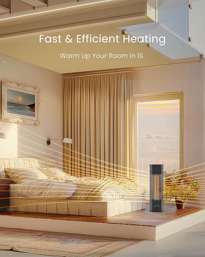 Electric Patio Heater Outdoor Indoor Use, 360¡ÆAll-round Heating, 1500W Infrared Tower Heater, Tip-Over & Overheat Protection Portable Space Heater for Large Room, Backyard, Home