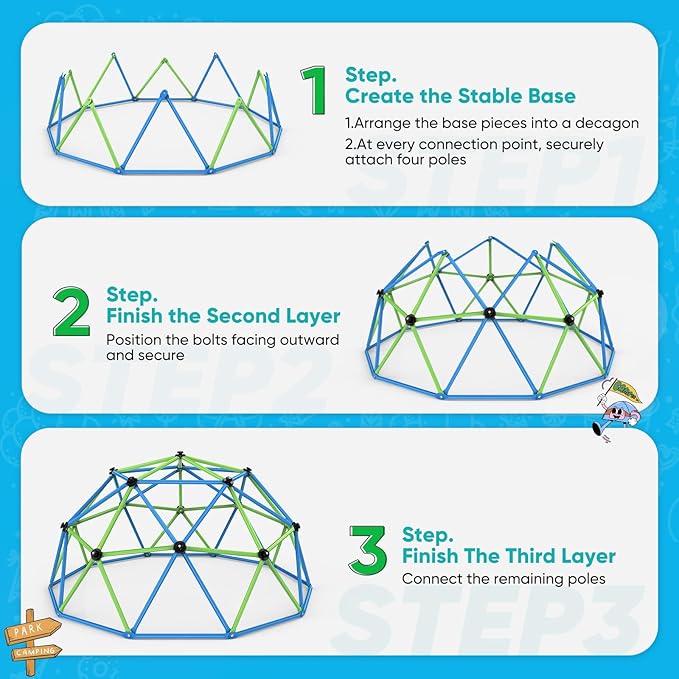 Zupapa New Upgraded Outdoor Geometric Dome Climber with 1000LBS Weight Capability,3D Assembly Video,Suitable for 1-6 Kids Climbing Frame (Turquoise, 10FT)