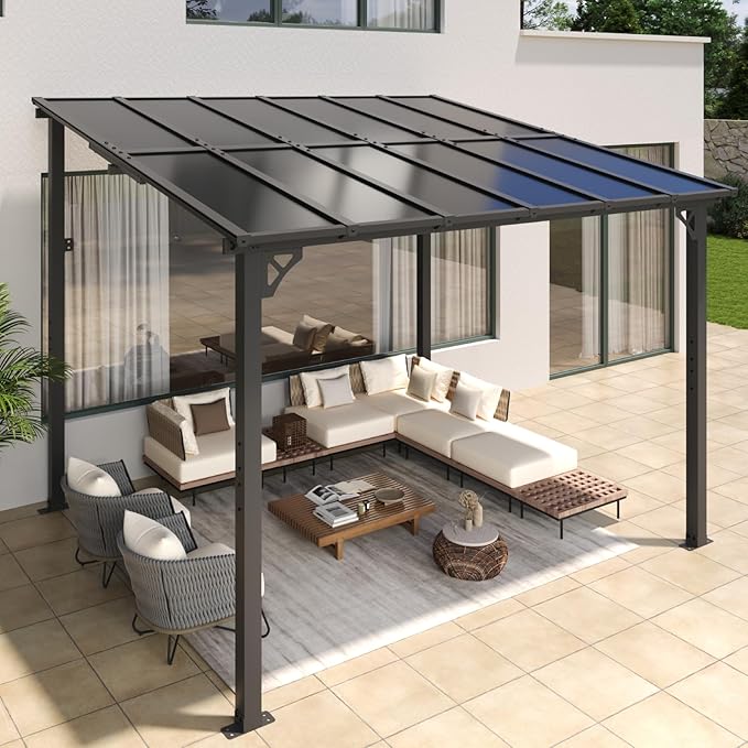 Aoxun 10’x 10’ Gazebo, Elegantly Mounted on The Wall, Presents a Captivating Pergola on Clearance for Your Outdoor Patio, for Porch, Deck, Backyard