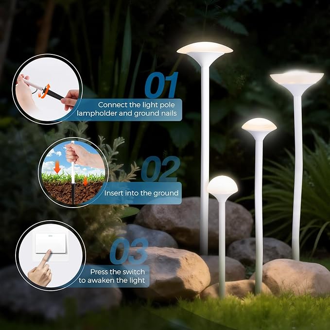 Gardencoin Outdoor Garden Decorations Light, Unique LED Landscape Lighting Decor Waterproof, Mushroom Light Wired with Transformer for Yard, Patio, Lawn, Path, Set of 8