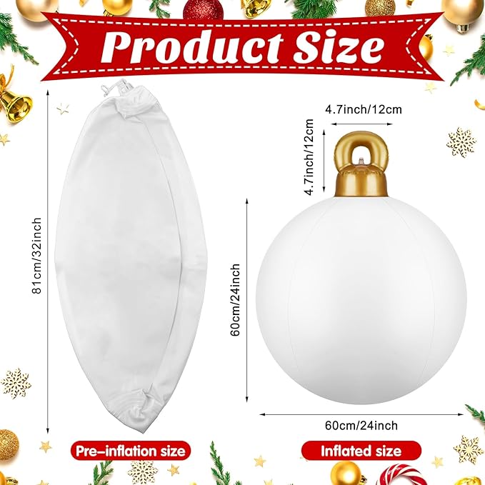 Jetec 4 Pcs Giant Inflatable Christmas Ball Large Xmas Inflatable Ornaments PVC Outdoor Holiday Blow Ball Outside Yard Lawn Porch Decorations (Solid,White)