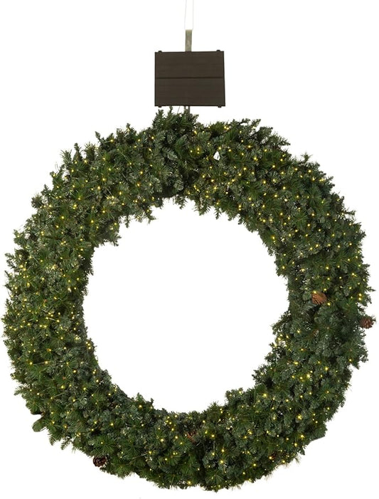 Solar Extra Large Christmas Wreath 96 Inch Pre-Lit Solar 1000 Led Warm White Lights Holiday Artificial Decor Lighted Wreath Outdoor for Green Christmas Decorations 96Inch(9601)