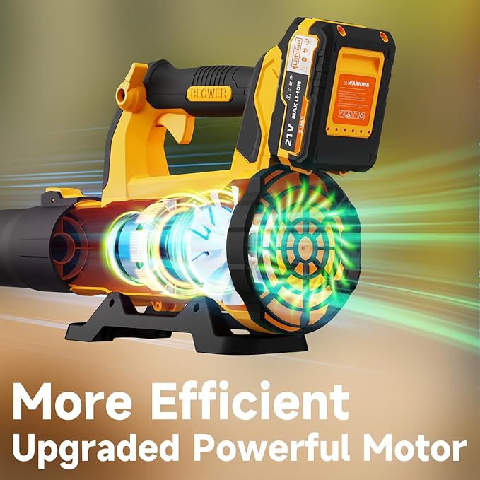 Leaf Blower Cordless with 2¡¿ 5.0Ah Batteries and Charger, 21V Electric, Lightweight Battery Powered Blowers for Lawn Care, Yard, Patio Cleaning, Blowing Leaves & Dust, Yellow